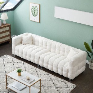 CAVINAS Teddy Fleece Loveseat Sofa with 2 Throw Pillows, Vintage Sofa Couch with Sturdy Hardware Foot Support for Living Room, Bedroom - 1 of 4