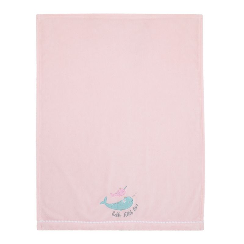 NoJo Under the Sea Whimsy Pink and Blue Narwhals Super Soft Appliqued Baby Blanket, 5 of 8