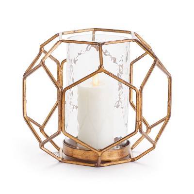 Plum & Post 6.75" Melrose Small Brass & Glass Hurricane Modern Candle Holder