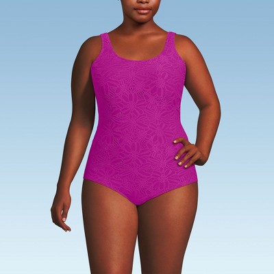 Lands' End Women's Chlorine Resistant Scoop Neck Soft Cup Tugless Sporty One Piece Swimsuit