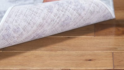 Light Grey and Purple Floral Synthetic Square Area Rug