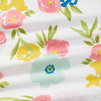 White Cotton Floral Percale Toddler Crib Sheet