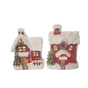 Transpac Resin Light Up Woodland Cottage Figurine Set of 2 Christmas Home Decorations - 1 of 1