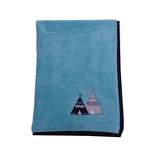 Bacati - Woodlands Aqua with Navy Border Tee Pee Embroidered Baby Plush Blanket