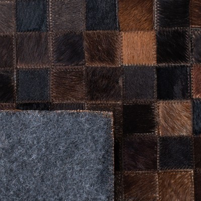 Hand-Knotted Black and Beige Geometric Cowhide Area Rug