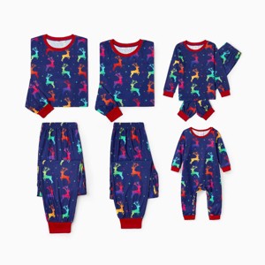 PATPAT Matching Family Pajamas Xmas Colorful Elk Print Christmas PJs Tee and Bottom Loungewear Sleepwear for Men M Blue - 1 of 4