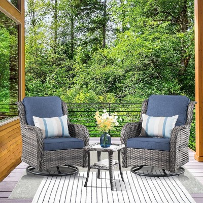 XIZZI Wicker Patio Furniture Set with 3-Seat Sofa, Swivel Rocking Armchairs & Ottomans & Side Table, Modular Sectional Outdoor Conversation Sofa Set