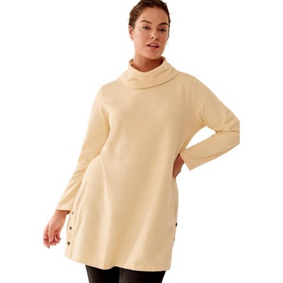 ellos Side Snap Cowl Neck French Terry Sweatshirt Tunic