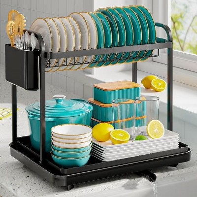 LunaLulinlk Dish Drying Rack, 2-Tier Stainless Steel Dish Racks, Dish Drainer for Kitchen Counter, Black