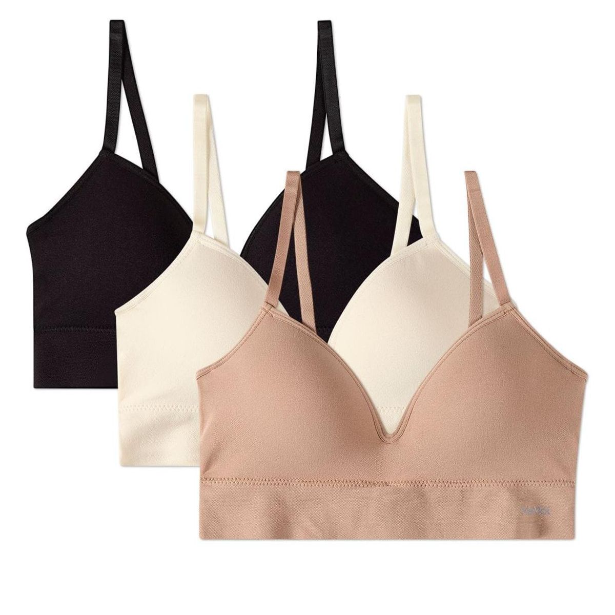 Memoi 3 Pack Women's Seamless Tag-Free Bras with Built-In Cup Lining (Asst-60) Naval Academy, Med Gray Heather, Black S - thumbnail 3