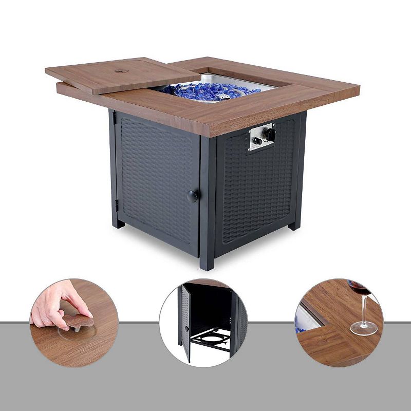 34&#34; Square Outdoor Propane Fire Pit Table with Lid &#38; Fire Glass - Captiva Designs, 5 of 12