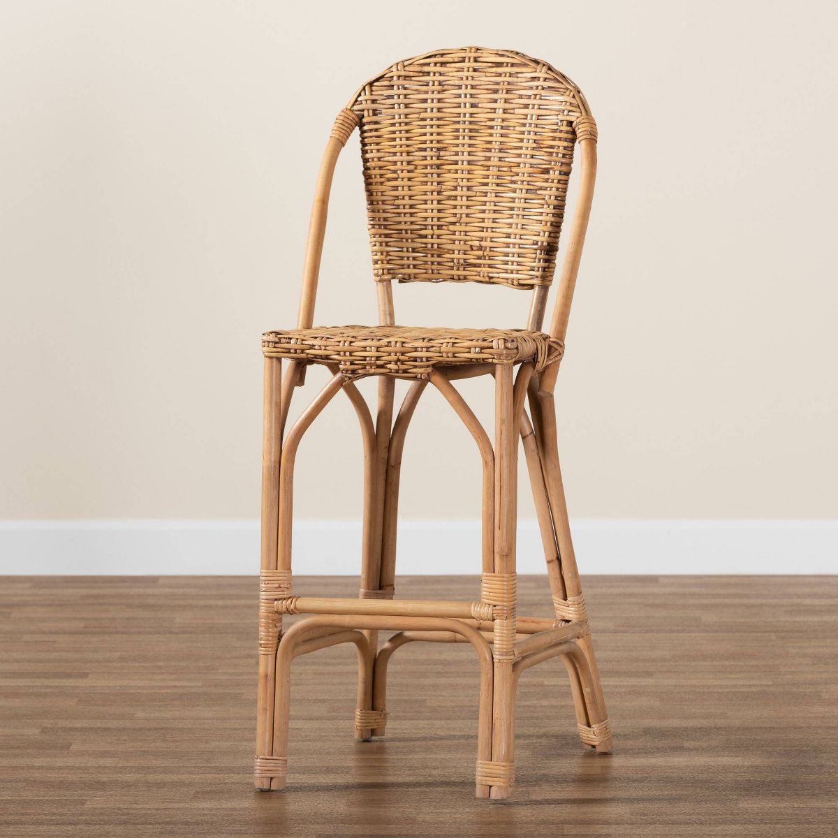 bali & pari Neola Natural Rattan Barstool Brown: Bohemian Style, Fixed Height, No Assembly Required - thumbnail 9