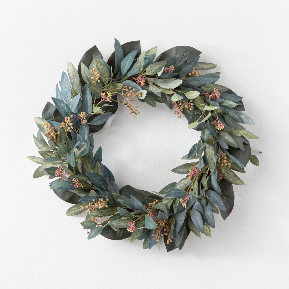 26" Artificial Olive/Eucalyptus Leaf with Berry Wreath - Threshold designed with Studio McGee