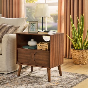 KTMBDW Modern Nightstand, Wood Bedside Table with Drawer and Opening Storage, Night Stand with with Charging Station for Bedroom Walnut - 1 of 4