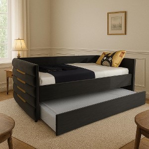 Sapphtopaz Twin Comfortable and Simple Design Bed Frame Daybed with Trundle Bedroom Furniture, No Box Spring Needed - 1 of 4