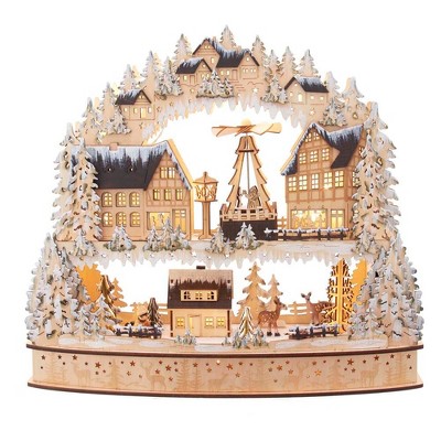 Kurt Adler 16" Battery-Operated Light-Up Wooden Village with Motion