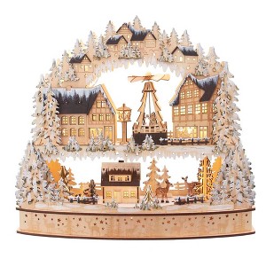 Kurt Adler 16" Battery-Operated Light-Up Wooden Village with Motion - 1 of 4