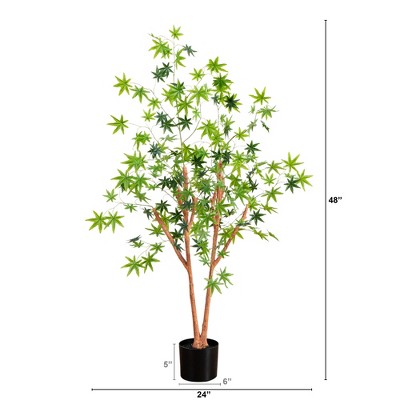 4-Foot Green Artificial Maple Tree in Black Nursery Planter