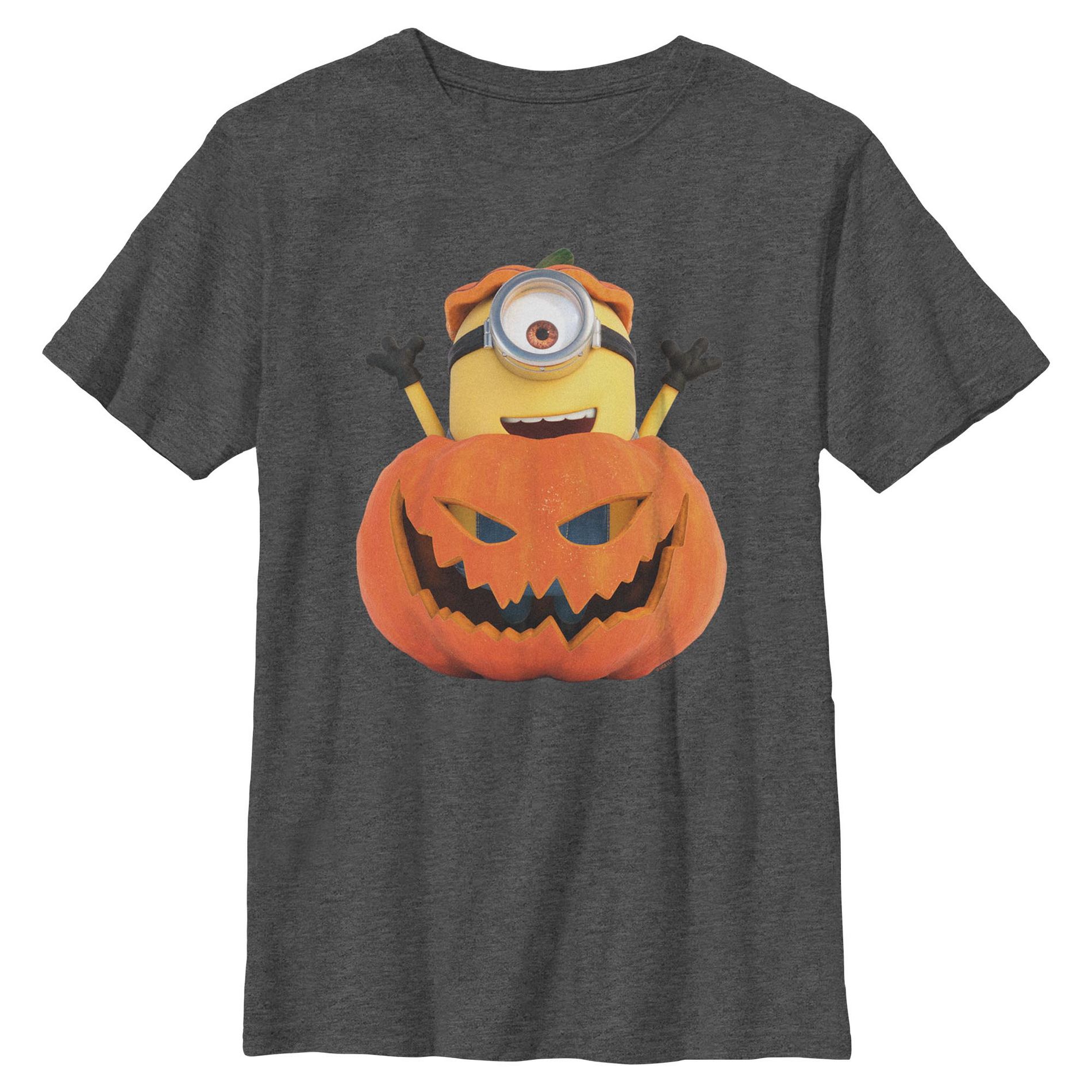 Boys Despicable Me Halloween Stuart Pumpkin Surprise T Shirt - Dark Heather - Medium