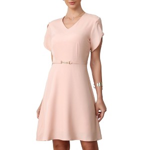 INSPIRE CHIC Women's Short Petal Sleeve V Neck Summer Dressy Casual A-Line Midi Dresses - 1 of 4