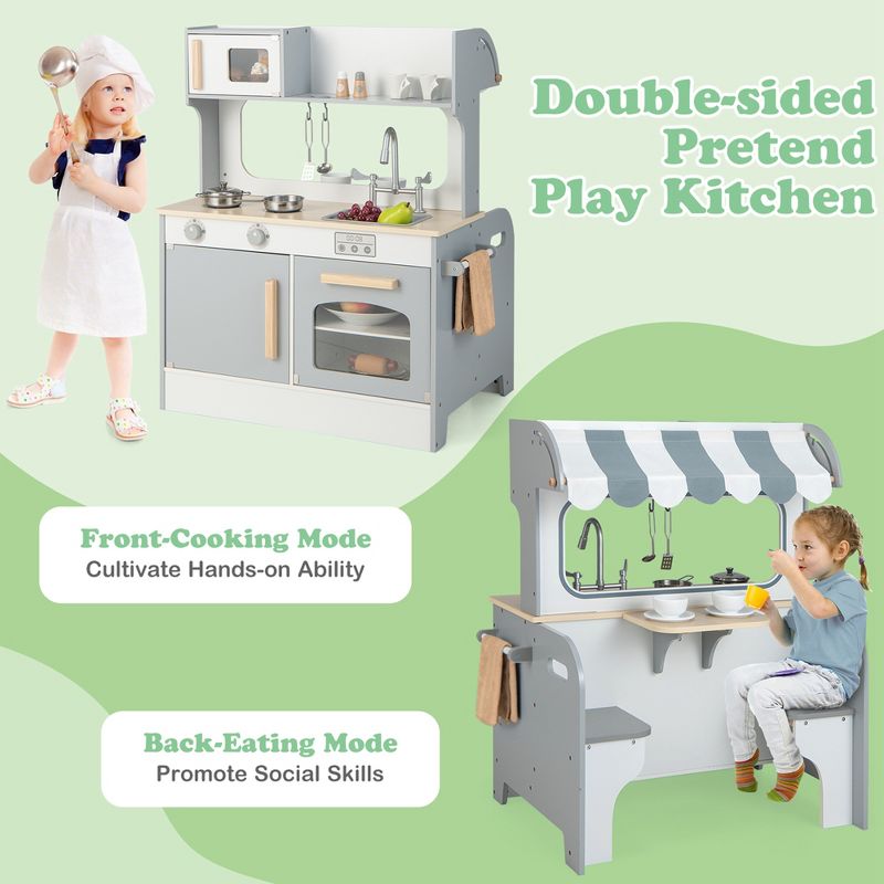 Costway 2 in 1 Kids Play Kitchen& Restaurant Double Sided Wooden Kitchen Playset Toddler, 5 of 14