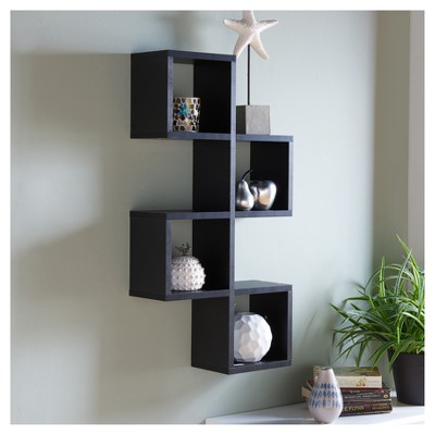 Black MDF Contemporary Floating Wall Shelf with Cubby Holes