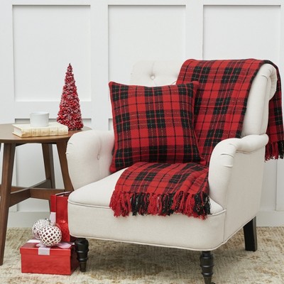 C&F Home Red Black Plaid Woven Throw Pillow, 18" x 18"
