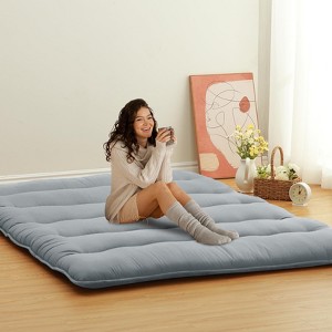 Full Size Japanese Futon Mattress - Foldable Floor Sleeping Pad for Adults, Tatami Mat, Camping Mattress Pad, Wave Grey Design - 1 of 4