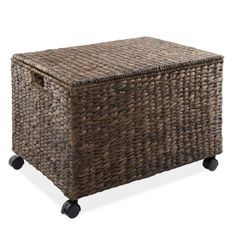 Casafield Rolling Storage Basket Cart with Lid and Wheels - Woven Water Hyacinth Divided Sorting Bin for Kitchen, Laundry, Pantry, Garage, 3 of 8
