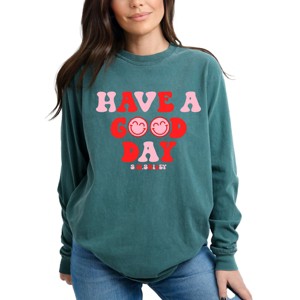 Simply Sage Market S.W.Smiley Have a Good Day Smiley Face Garment Dyed Long Sleeve - 1 of 4
