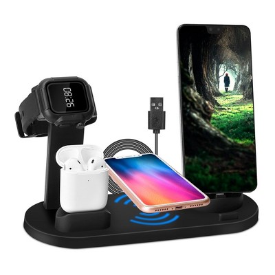iMountek "4-in-1 Wireless Charger Dock: 10W Fast Charging Station for iPhone, Apple Watch, and AirPods" Black