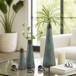 Decorative Metal Flower Vases with Removable Lid - Unique Home Decor for Bedroom, Office Decor, or Table Decor - Set of 3,  23", Green - 1 of 4
