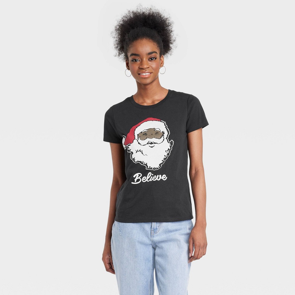 Women's Black Santa Short Sleeve Graphic T-Shirt - Black S