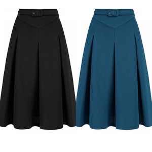 INSPIRE CHIC Women's Belted Waist Casual Knee Length Pleated A-Line Skirt 2 Packs - 1 of 4
