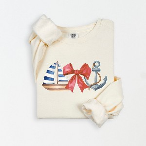 Simply Sage Market Women's Lightweight Garment Dyed Graphic Sweatshirt Coquette Ship Anchor - 1 of 4