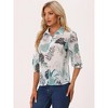 Allegra K Women's Point Collared 3/4 Sleeves Sheer Lightweight Leaves Floral Print Shirt - 4 of 4