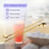 Unique Bargains Stainless Steel Long Handle Round Shaped Drinking Spoon Straws 4 Pcs - 3 of 4