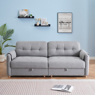 79.5" Teddy Cotton Linen 3-Seater Sofa with Hidden Storage and Modern Metal Conical Legs for Living Room or Office-Baofuwish