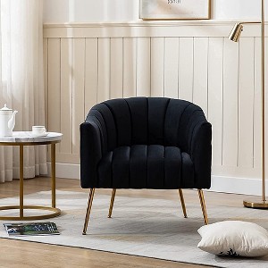 SEYNAR Modern Velvet Accent Chair,Round Upholstered Barrel Chair for Living Room,Black,28.25"D x 27.1"W x 28.9"H - 1 of 4