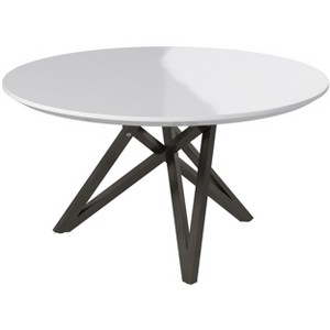 HomeRoots 47" White and Gray Wood and Stainless Steel Cross Leg Base Round Top Dining Table - 1 of 4