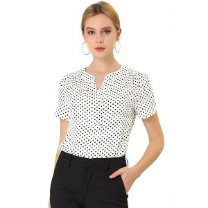 INSPIRE CHIC Women's Polka Dots Print V Neck Short Sleeve Elegant Work Office Tops - 1 of 4