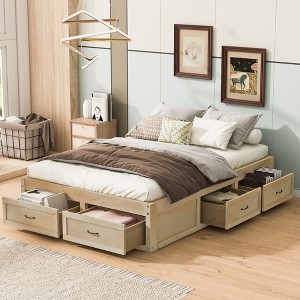 ALEXOUN Wooden Bed Frame with 6 Storage Drawers,Without Headboard Design,Slat Support,No Box Spring Needed,Easy Assembly - 1 of 4