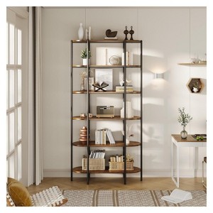 6-Tier Oval Bookshelf, Brown Wooden Tall Bookcase, Open Display Shelf Racks, Standing 6 Shelf Bookcase for Living Room, Bedroom, Home Office - 1 of 4