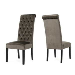Set of 2 Leorah Tufted Velvet Dining Chair Gray - Christopher Knight Home