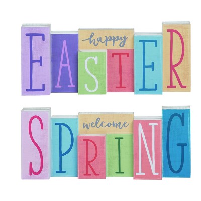 Transpac MDF Easter Spring Word Decor Freestanding Tabletop Signs Colorful Wood Decoration for Easter Celebrations