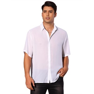 Lars Amadeus Men's Short Sleeve See Through Button Down Point Collar Sheer Shirts - 1 of 4