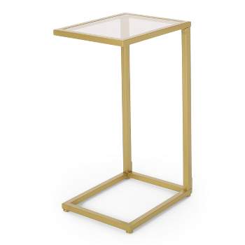 Bagan Modern Glam Glass Top C-Shaped Side Table Gold - Christopher Knight Home