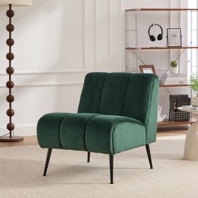 24.4"W Velvet Armless Accent Chair,Modern Upholstered Chair with Black Metal Legs for Living Room Bedroom Office-Baofuwish