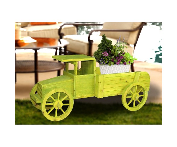 18" Wooden Wheelbarrow Barrel Novelty Planter Green - Gardenised
