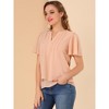 INSPIRE CHIC Women's Y Neck Short Sleeve Solid Chiffon Blouses - 3 of 4